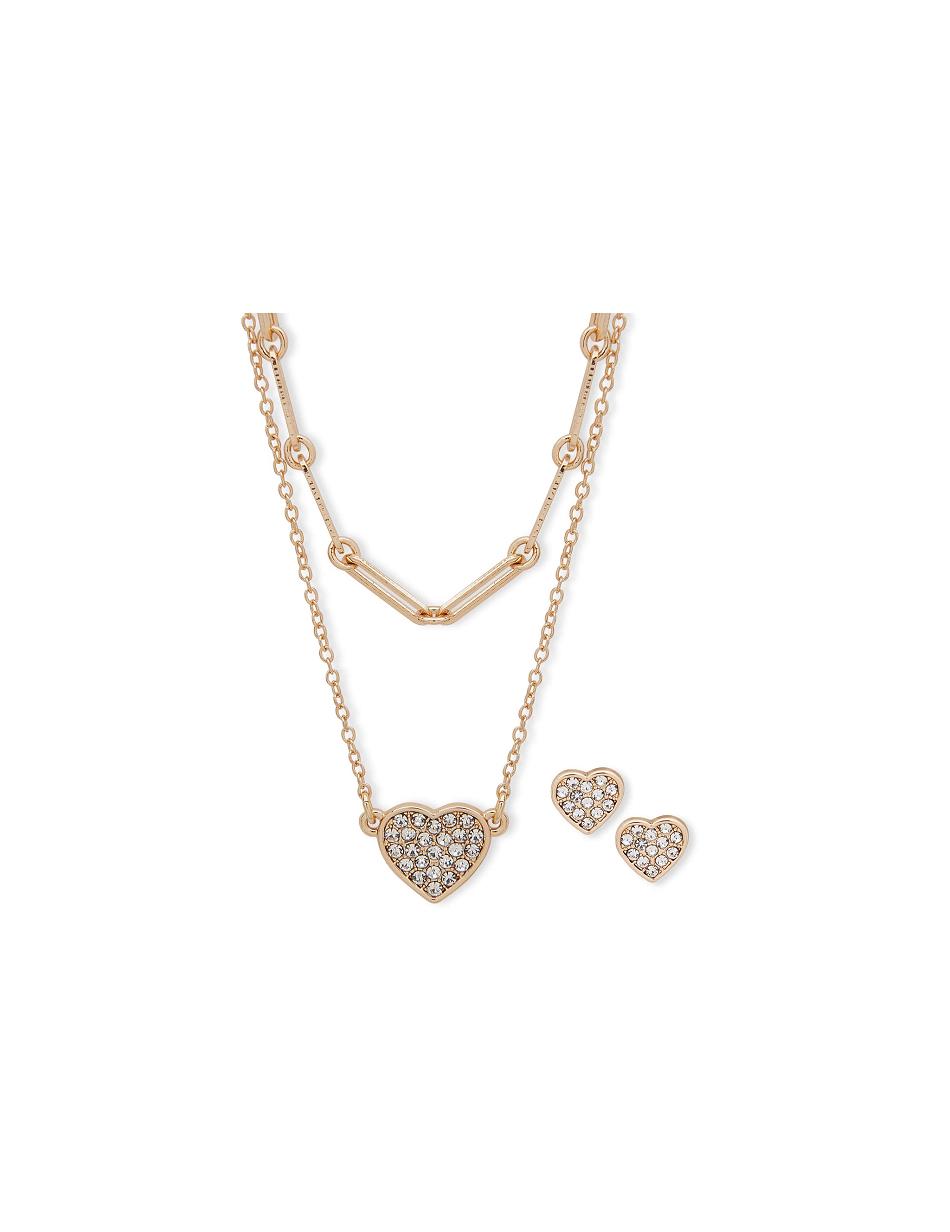 Earring Anne Klein Heart Pendant Necklace and Earring Pouch Set   | TQW-3511449